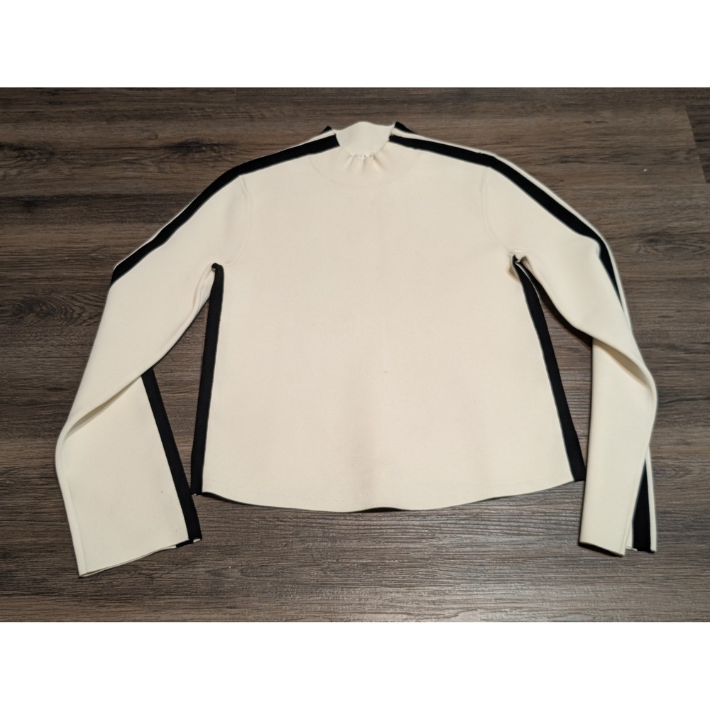 Veronica Beard Mock Neck‎ Knit Top Womens S Ivory Black Stripe Long Sleeve READ